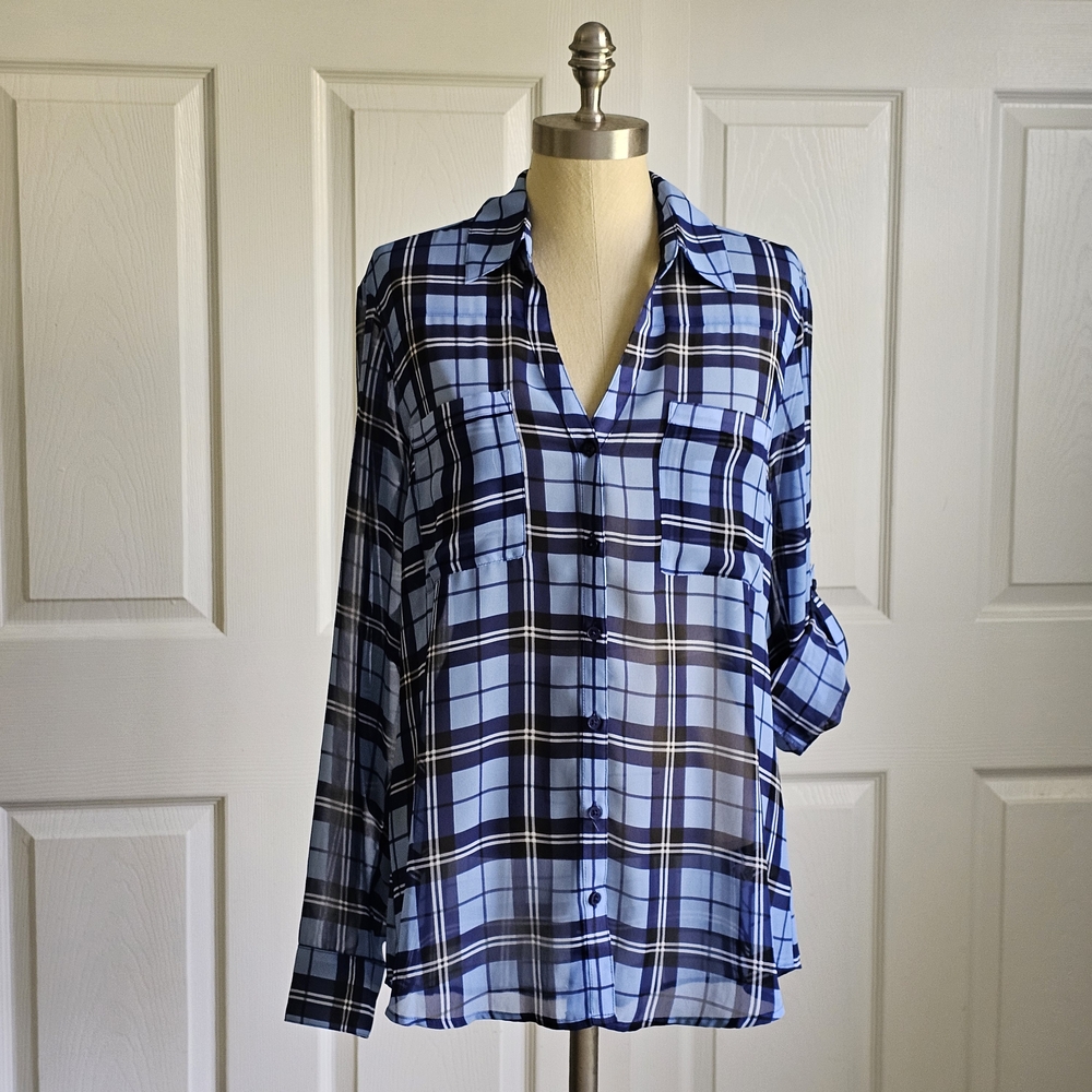 Express Plaid Button Down Blouse